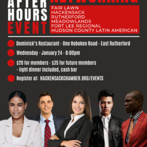 6-Chamber Networking Event Flyer, Hackensack, January 24, Dominick's Restaurant, details and registration info.