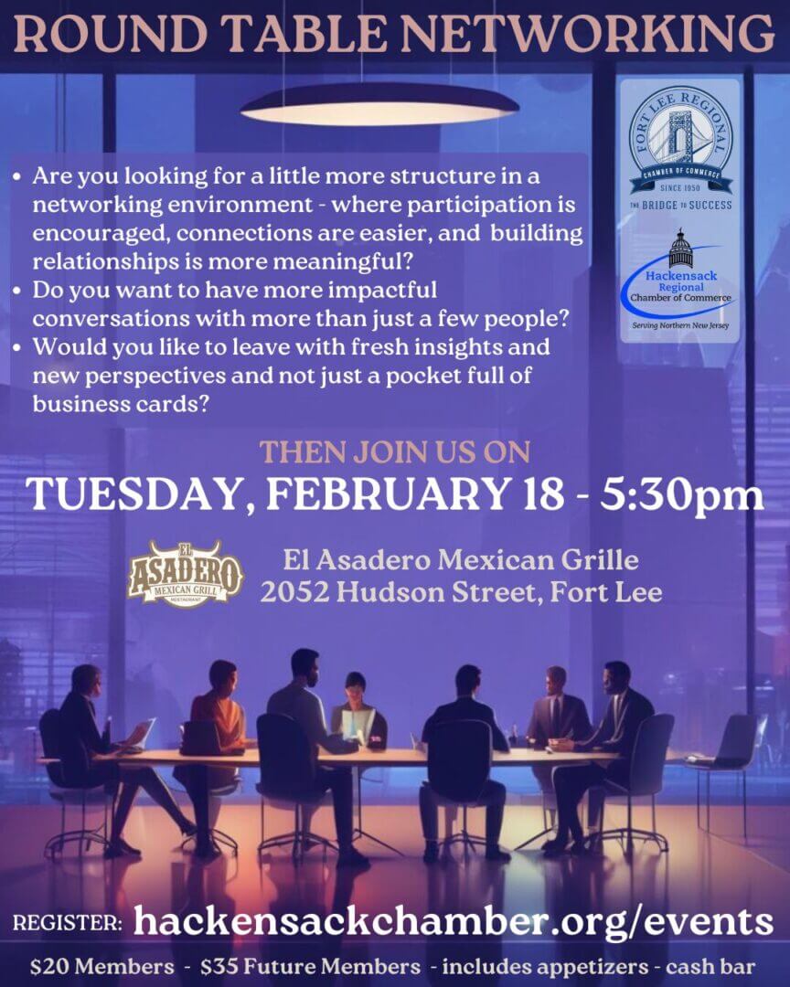 After-Hours Roundtable Networking - Hackensack Regional Chamber of Commerce