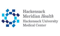 Hackensack Meridian Health Hackensack University Medical Center logo, blue geometric design, healthcare branding.
